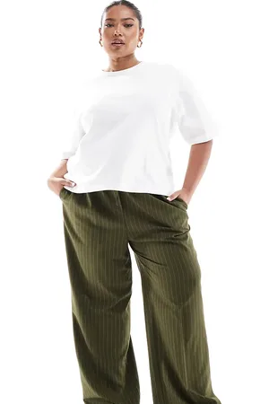 ASOS Curve - Olivengrønne og skræddersyede pull on-bukser med striber-Multifarvet