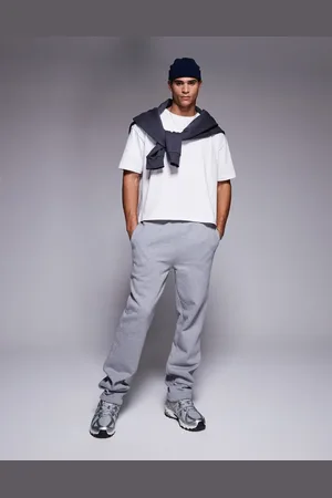 ASOS Premium - Gråmelerede joggingbukser med lige ben i kraftigt stof på 400 gsm
