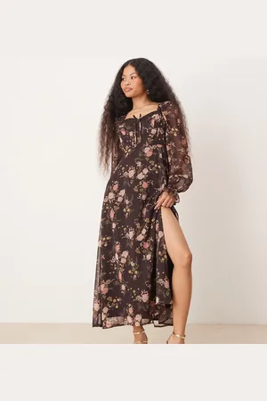 Miss Selfridge Maxikjole i chiffon med korsetdesign og blomsterprint