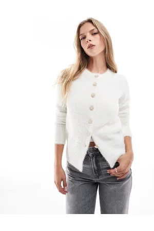 Brave Soul Hvid cardigan med knapper med juveldetaljer