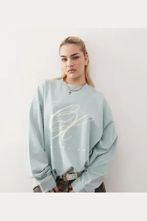 COLLUSION Oversized T-shirt med lange ærmer og logo foran-Blå