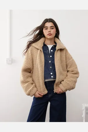 Miss Selfridge Lys kamelfarvet langærmet top i plys med lynlås-Brun