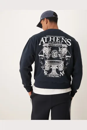 ASOS Marineblå oversized sweatshirt med firkantet hals og byprint i firkantet pasform