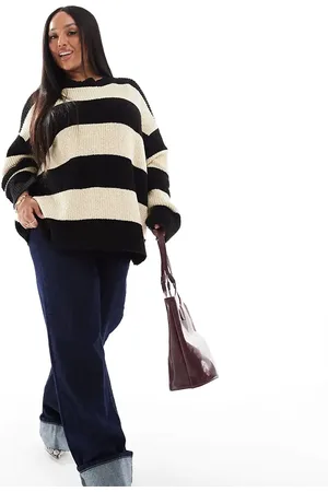 4th & Reckless Eksklusive produkter - Lysebrun og sort stribet oversized trøje med rund hals-Multifarvet
