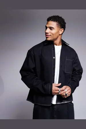 ASOS Og oversized overskjorte i firkantet pasform med krave i imiteret læder