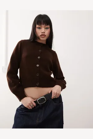 Reclaimed Chokoladebrun og tætsiddende cardigan med rund hals