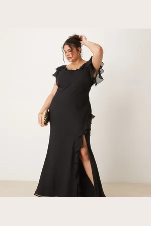 ASOS ASOS DESIGN Curve - maxikjole med flagreærmer, flæser og sideslids
