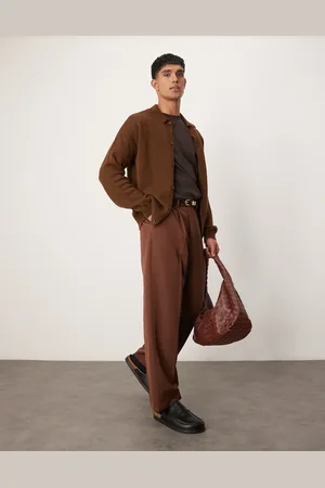 ASOS Brune elegante bukser med vide ben og plisseringer foran
