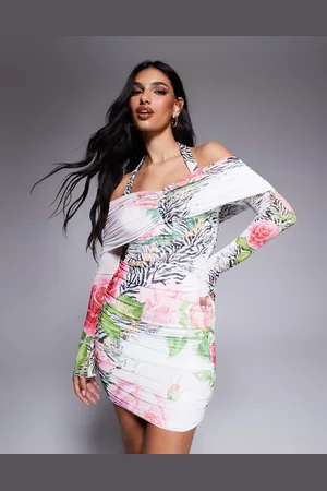 AFRM Fionna - Halterneck-minikjole med rynkede detaljer og blomstret zebraprint-Multifarvet
