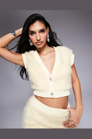 ASOS Kærnemælksfarvet cropped cardigan med tekstur og udsmykkede knapper i strik - Del af sæt