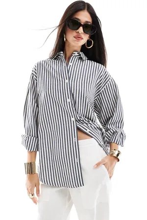 ASOS Oxford-skjorte i hørlook med marineblå striber-Multifarvet