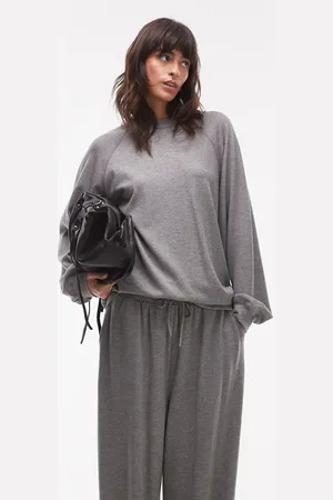 Topshop Premium - Grå ribstrikket sweatshirt med raglanærmer