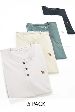 Abercrombie & Fitch Pakke med 5 Henley-t-shirts med logoikon i sort/grå/taupe/hvid