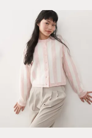 Miss Selfridge Cardigan i strik med lyserøde striber-Multifarvet