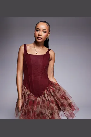 Lace & Beads Bordeauxrød korset-minikjole med sænket kant og rose-blomstermønster