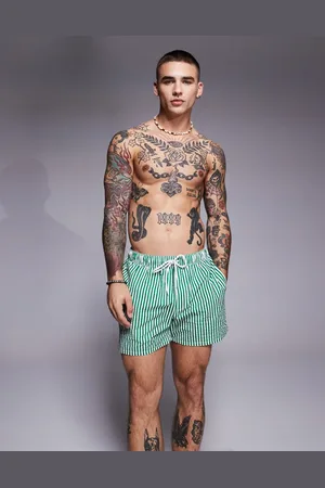 ASOS Grønne korte badeshorts i stribet bæk-og-bølge-stof