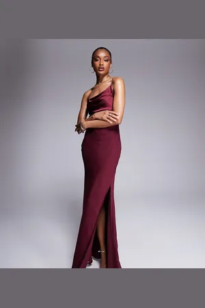 ASOS ASOS DESIGN Tall - oneshoulder-maxikjole med drapering i satin- og chiffonblanding-Rød