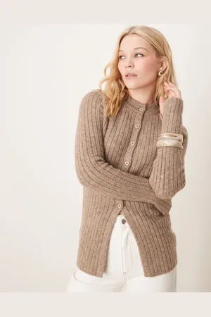 ASOS Mokkabrun, ribstrikket og longline cardigan med rund hals