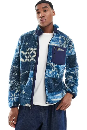 Ralph Lauren Shibori - Sweatshirt i mørkt indigoblåt teddy-stof med halv lynlås og print-Marineblå