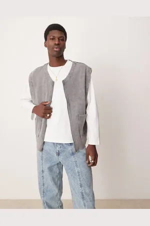 ASOS Oversized og let vest i forvasket sort ribstrik med firkantet pasform og tekstur-Grå