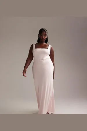 ASOS ASOS DESIGN Curve - Brudepiger - Lyserød maxikjole i satin med firkantet hals