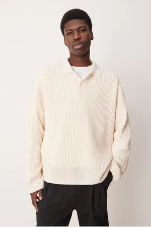 ASOS Super-oversized og råhvid strik-polo med firkantet pasform og ribstrikket tekstur-Neutral