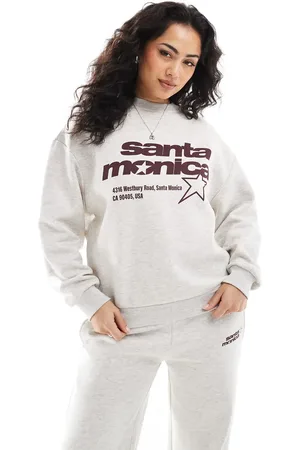 Pull&Bear Gråmeleret sweatshirt med Santa Monica-grafik - Del af sæt