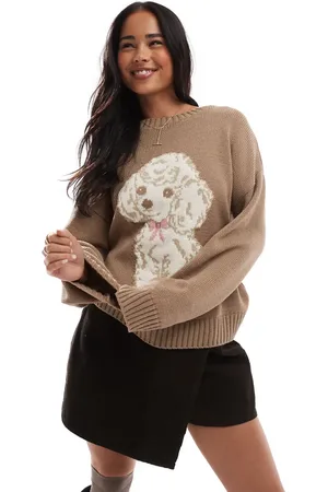 Miss Selfridge Strikket trøje med hund og sløjfe-Brun