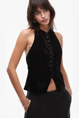 Topshop Habitvest med knapper i velour