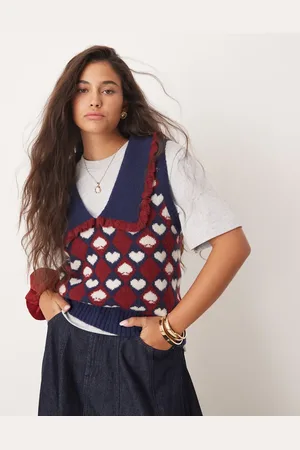 Neon Rose Marineblå strikket top med argyle-/harlekinmønster