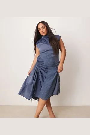 ASOS ASOS DESIGN Curve - midikjole med rynker i siden og todelt design i jacquard og dobby-stof