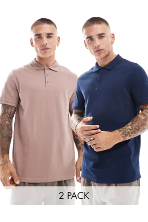 ASOS Pakke med 2 poloskjorter i brun/marineblå piqué