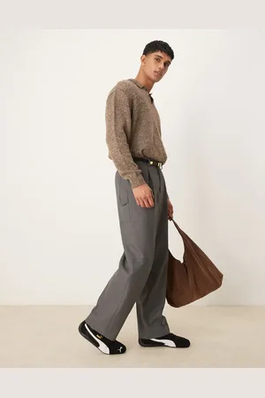 ASOS Grå elegante tømrerbukser med tekstur og vide ben