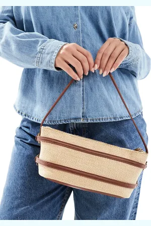 ASOS Gyldenbrun skuldertaske i strå med stropdetalje