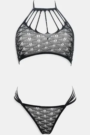 Ann Summers Roxie - Sæt i blondestof med åbent skridt og tynde stropper