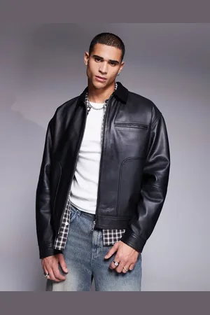 ASOS Premium - Harrington-jakke i ægte læder med ruskindskrave