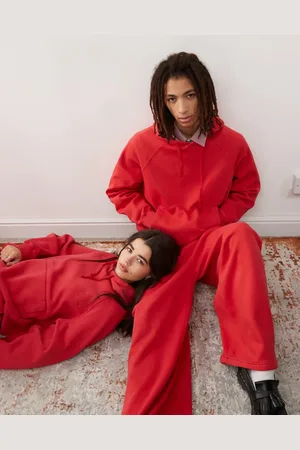 Reclaimed Bærrød og cropped unisex-hættetrøje med oversized og firkantet pasform