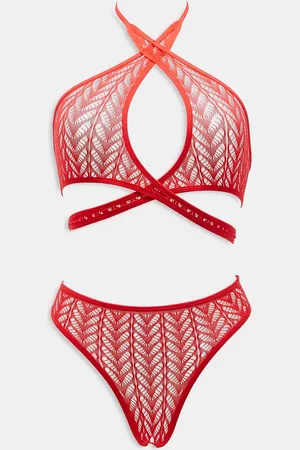 Ann Summers Enthralling - Rødt blondelingeri-sæt med åbent skridt