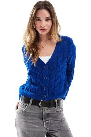 Miss Selfridge Klar og blå cardigan i chunky kabelstrik
