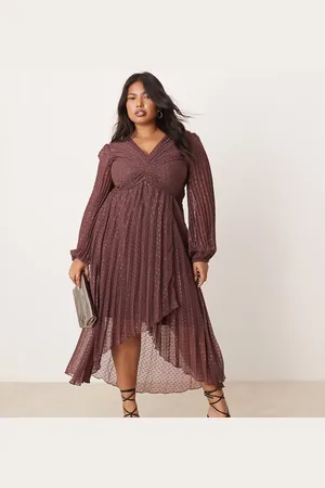 ASOS ASOS DESIGN Curve - Metallisk og forvasket midikjole med slå-om-nederdel metallisk dobby-materiale med plisseringer-Multifarvet