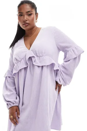ASOS ASOS DESIGN Curve - Syrenfarvet mini-kittelkjole i jernbanefløjl med flæsedetaljer-Lilla