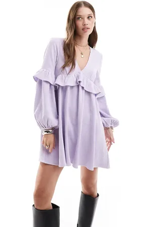 ASOS Smock-minikjole med flæsedetaljer i fløjl