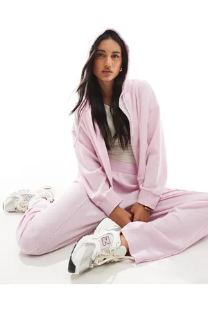 ASOS Forvasket pink og vaflet hættetrøje med lynlås - Del af sæt-Multifarvet