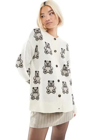 Miss Selfridge Oversized cardigan i jacquard med mini bamsemønster-Hvid