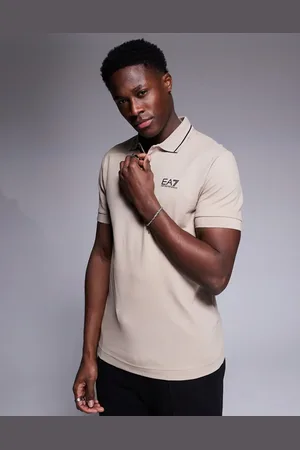 EA7 Armani - - Beige poloskjorte med korte ærmer og kontraststribe i halsen-Neutral