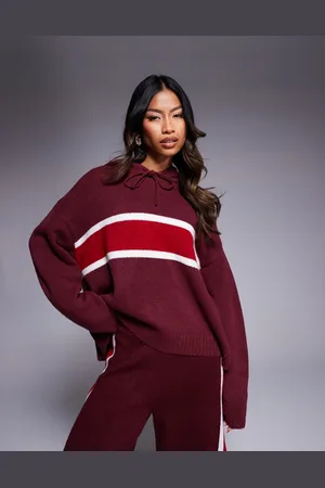 ASOS Bordeauxrød hættetrøje i fluffy strik - Del af sæt