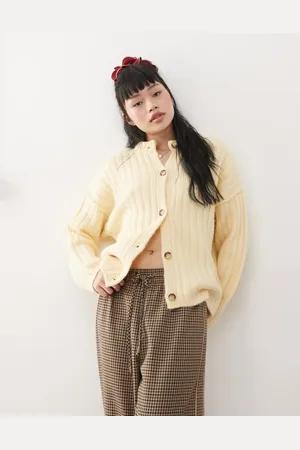 Miss Selfridge Kærnemælksfarvet cardigan med ribber i oversized pasform-Gul
