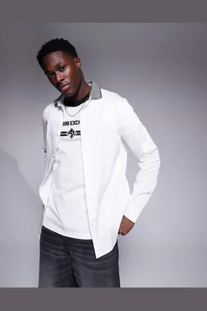 Armani Exchange Hvid skjorte med kontrasterende krave med striber