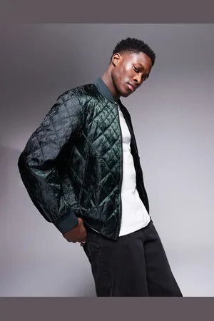 Armani Exchange Mørkegrøn bomber-jakke med vattering og logoprint