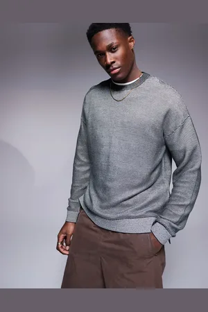 Armani Exchange Grå ribstrikket trøje i to nuancer